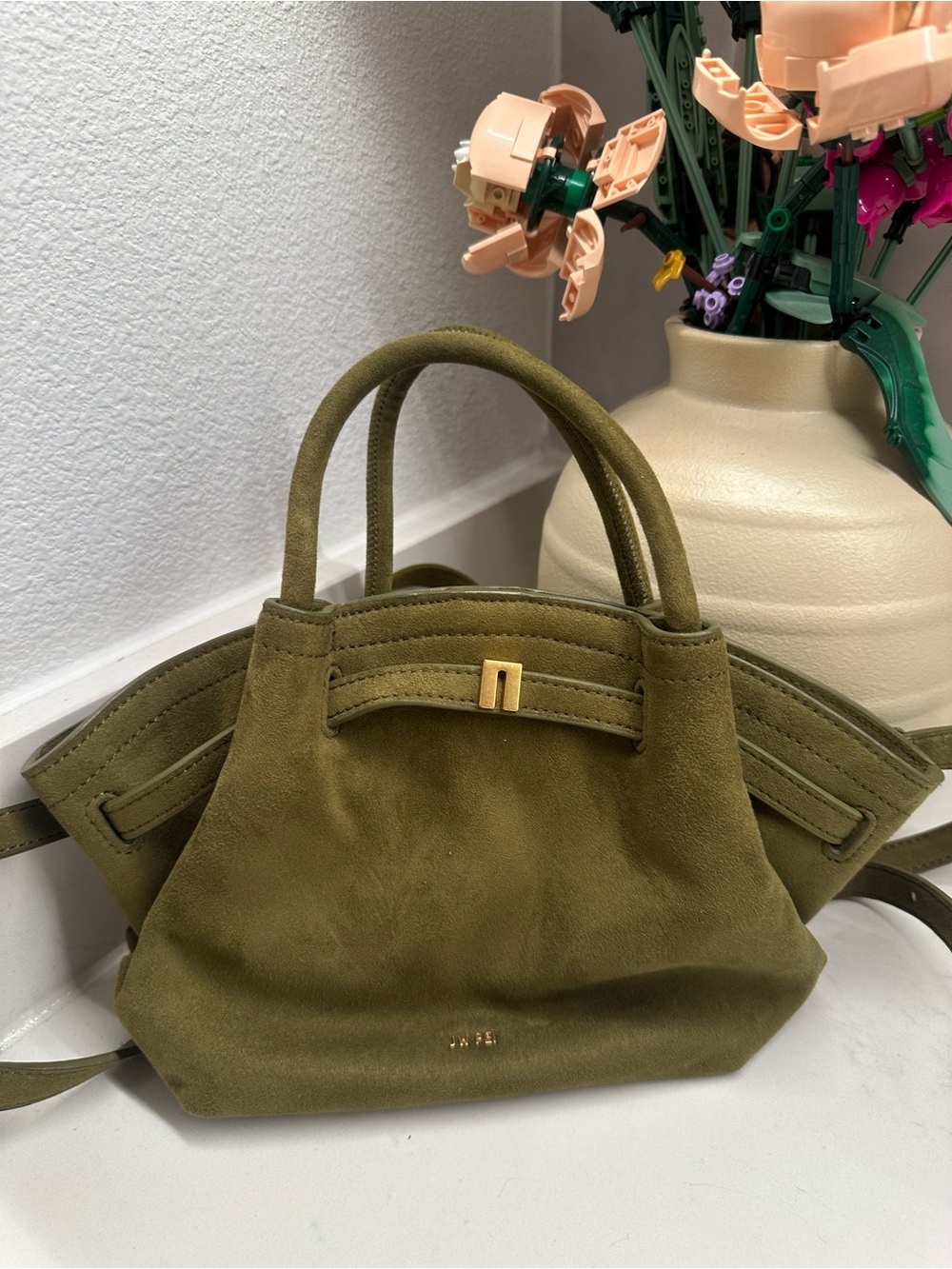 JW PEI Olive Green Suede Top-Handle Shoulder Bag